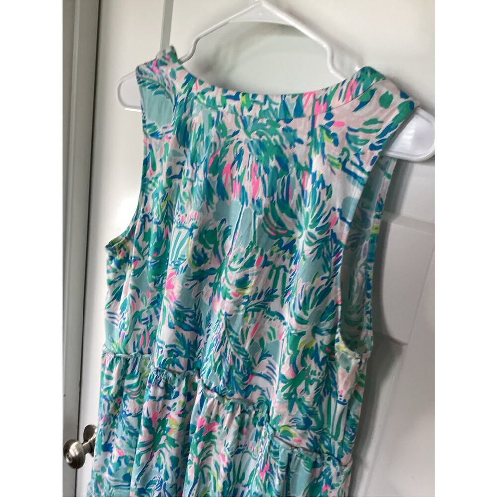 Lilly Pulitzer Blue green Large Lorian Sleeveless Ruffle Dress vacation resort - Picture 7 of 10